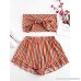 ZAFUL Stripes Tie Front Bandeau Top Set Knotted Top and Shorts Set 2 Pieces Swimsuit Orange B07PCQZYBX